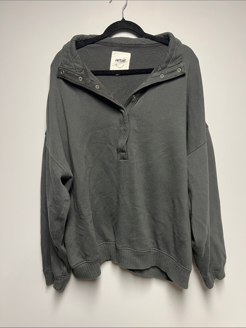 aerie Women's Charcoal Gray Pullover Snap-Front Hooded Sweatshirt